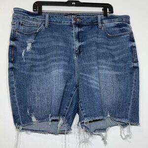Judy Blue Jean Shorts High Rise 3XL Distressed Medium Wash Raw Hem #JB150052